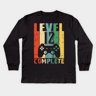 Vintage 12th Wedding Anniversary Level 12 Complete Video Gamer Birthday Gift Ideas Kids Long Sleeve T-Shirt